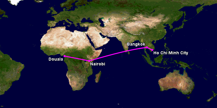 Bay từ Sài Gòn đến Douala qua Bangkok, Nairobi