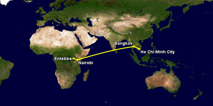 Bay từ Sài Gòn đến Entebbe qua Bangkok, Nairobi