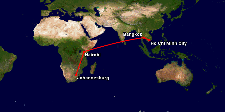 Bay từ Sài Gòn đến Johannesburg qua Bangkok, Nairobi