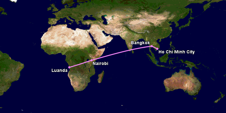 Bay từ Sài Gòn đến Luanda qua Bangkok, Nairobi
