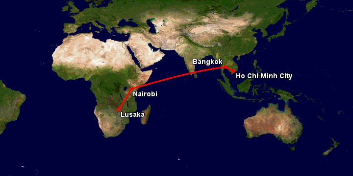 Bay từ Sài Gòn đến Lusaka qua Bangkok, Nairobi