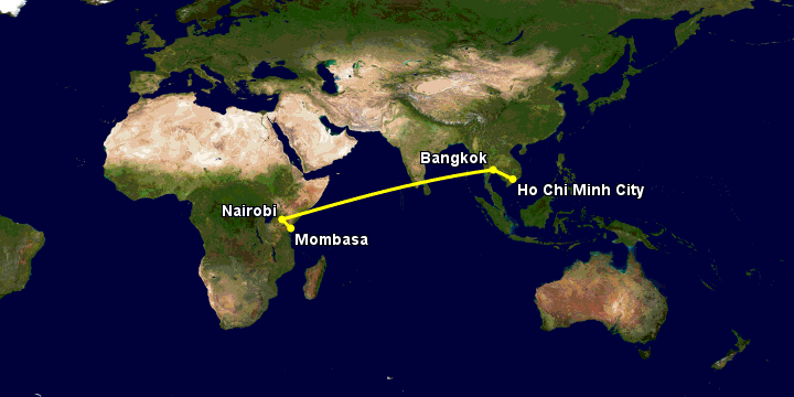 Bay từ Sài Gòn đến Mombasa qua Bangkok, Nairobi