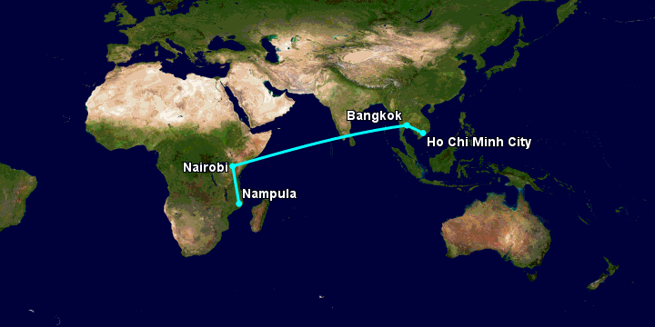 Bay từ Sài Gòn đến Nampula qua Bangkok, Nairobi