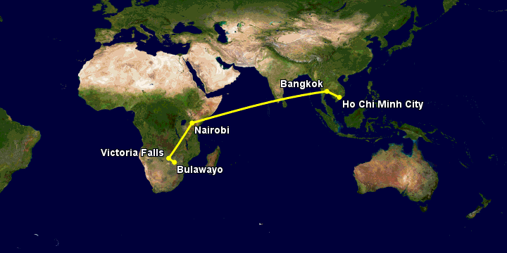 Bay từ Sài Gòn đến Bulawayo qua Bangkok, Nairobi, Victoria Falls