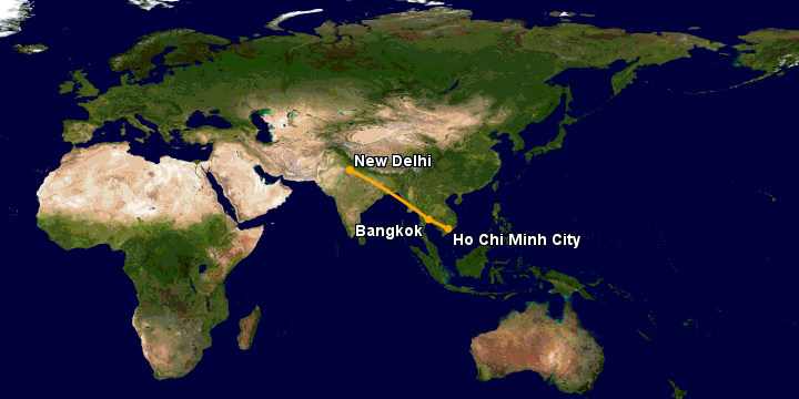 Bay từ Sài Gòn đến Delhi qua Bangkok, New Delhi
