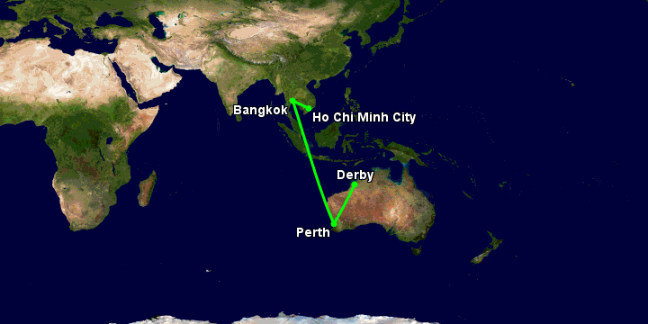 Bay từ Sài Gòn đến Derby qua Bangkok, Perth