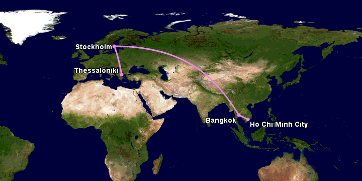 Bay từ Sài Gòn đến Thessaloniki qua Bangkok, Stockholm