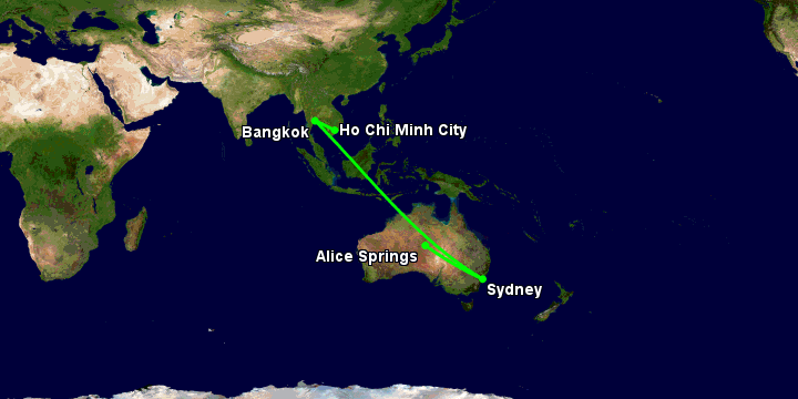 Bay từ Sài Gòn đến Alice Springs qua Bangkok, Sydney