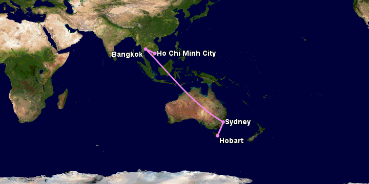 Bay từ Sài Gòn đến Hobart qua Bangkok, Sydney