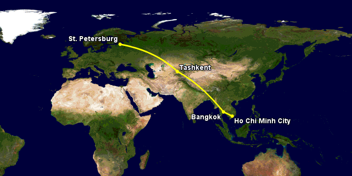 Bay từ Sài Gòn đến Saint Petersburg qua Bangkok, Tashkent