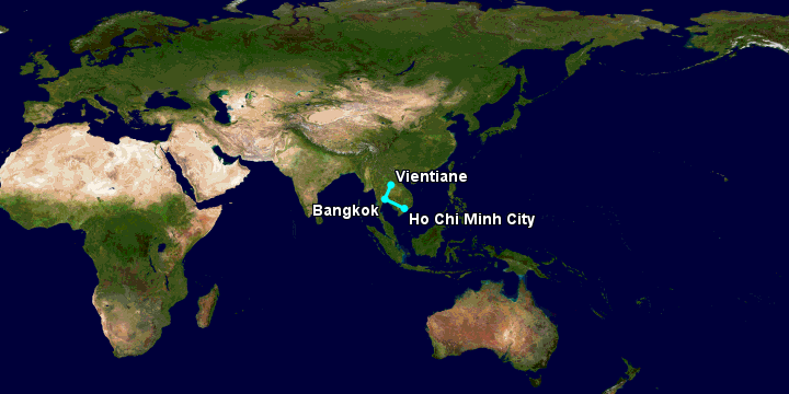 Bay từ Sài Gòn đến Vientiane qua Bangkok, Vientiane