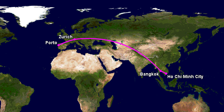 Bay từ Sài Gòn đến Porto Portugal qua Bangkok, Zürich