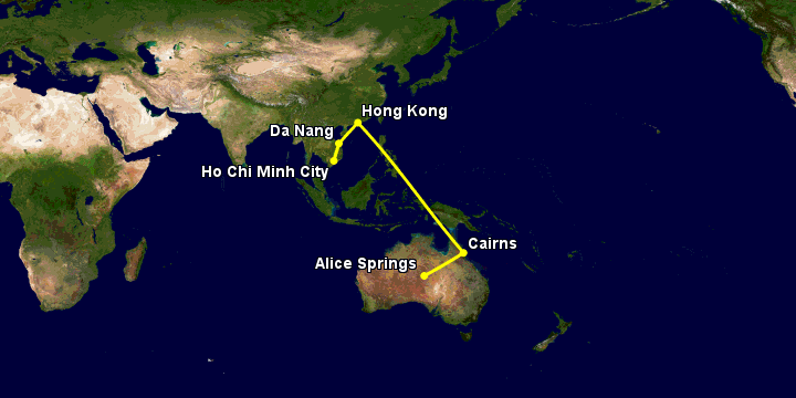 Bay từ Sài Gòn đến Alice Springs qua Đà Nẵng, Hong Kong, Cairns