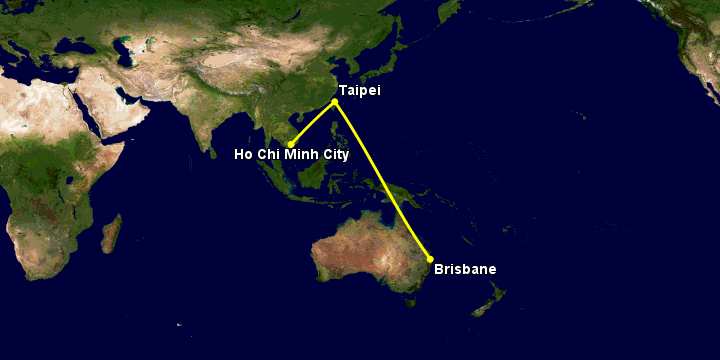 Bay từ Sài Gòn đến Brisbane qua Đài Bắc, Brisbane