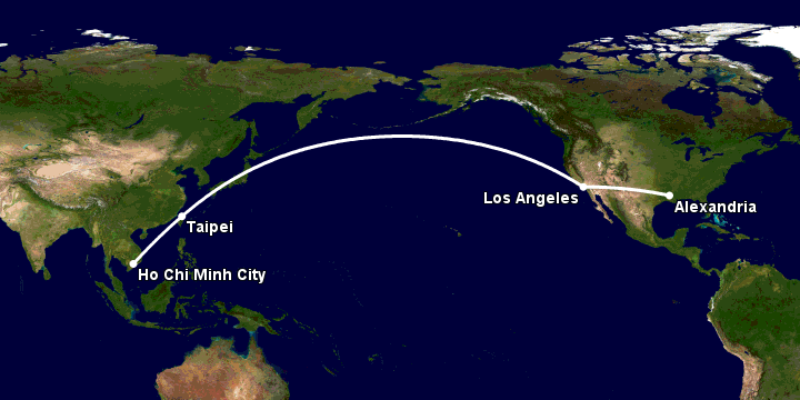Bay từ Sài Gòn đến Alexandria qua Đài Bắc, Los Angeles