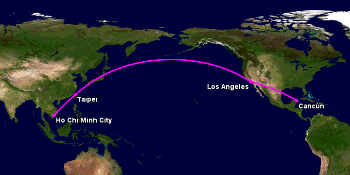 Bay từ Sài Gòn đến Cancun qua Đài Bắc, Los Angeles