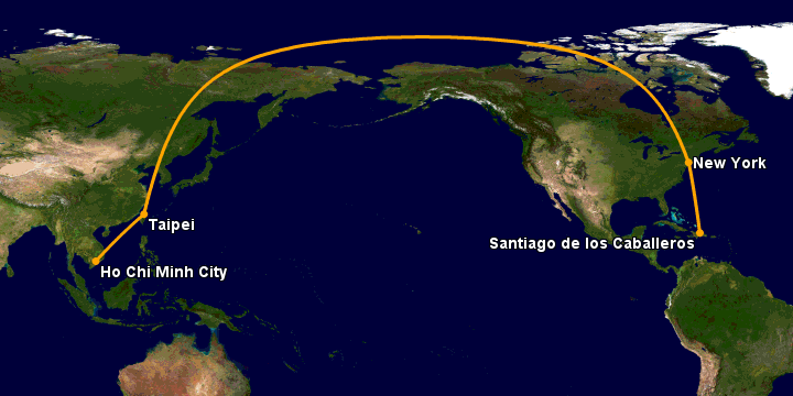 Bay từ Sài Gòn đến Santiago Do qua Đài Bắc, New York