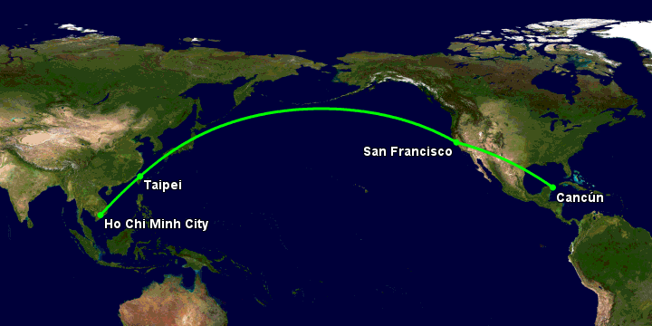Bay từ Sài Gòn đến Cancun qua Đài Bắc, San Francisco