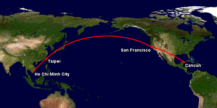 Bay từ Sài Gòn đến Cancun qua Đài Bắc, San Francisco
