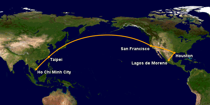 Bay từ Sài Gòn đến Lagos De Moreno qua Đài Bắc, San Francisco, Houston