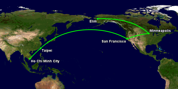 Bay từ Sài Gòn đến Moscow qua Đài Bắc, San Francisco, Minneapolis