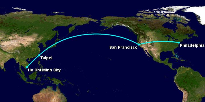 Bay từ Sài Gòn đến Philadelphia qua Đài Bắc, San Francisco