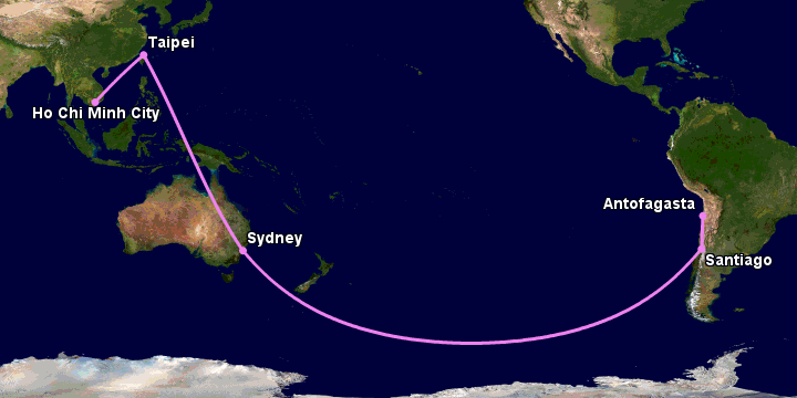 Bay từ Sài Gòn đến Antofagasta qua Đài Bắc, Sydney, Santiago