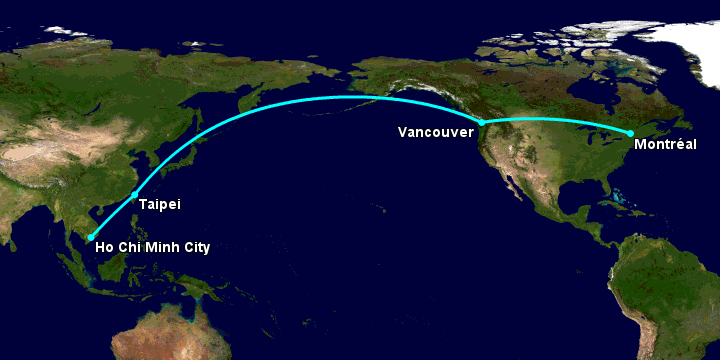 Bay từ Sài Gòn đến Montreal qua Đài Bắc, Vancouver