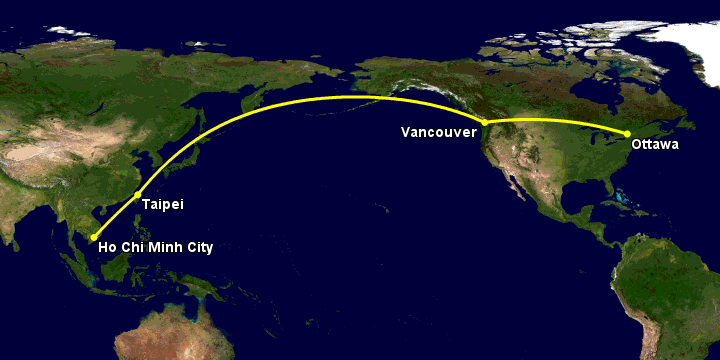 Bay từ Sài Gòn đến Ottawa qua Đài Bắc, Vancouver