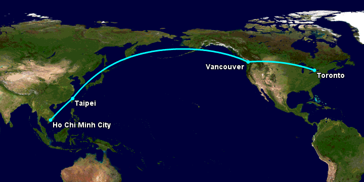 Bay từ Sài Gòn đến Toronto qua Đài Bắc, Vancouver