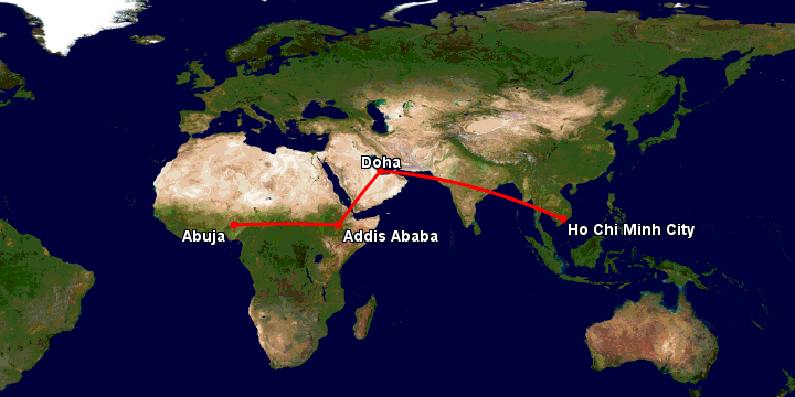 Bay từ Sài Gòn đến Abuja qua Doha, Addis Ababa