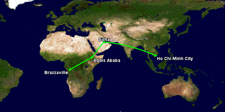 Bay từ Sài Gòn đến Brazzaville qua Doha, Addis Ababa
