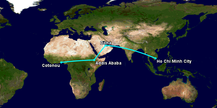 Bay từ Sài Gòn đến Cotonou qua Doha, Addis Ababa