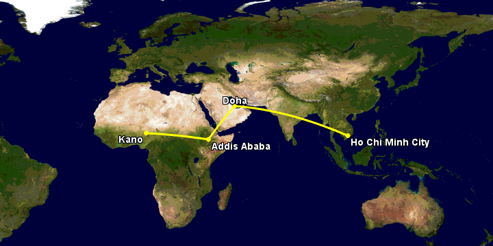 Bay từ Sài Gòn đến Kano qua Doha, Addis Ababa