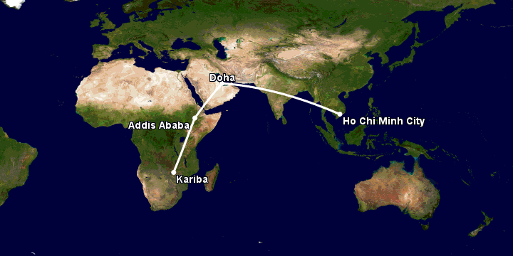 Bay từ Sài Gòn đến Kariba qua Doha, Addis Ababa