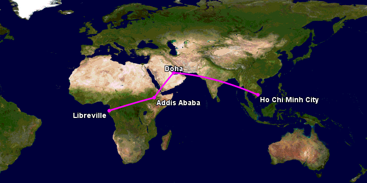 Bay từ Sài Gòn đến Libreville qua Doha, Addis Ababa