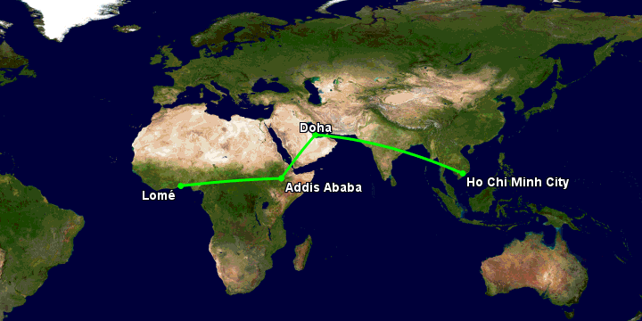 Bay từ Sài Gòn đến Lome qua Doha, Addis Ababa
