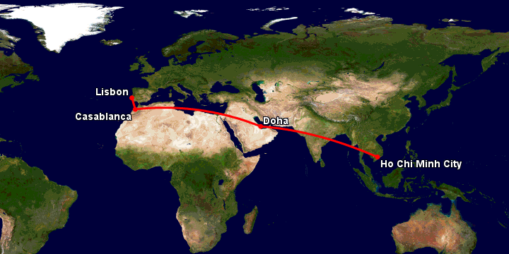 Bay từ Sài Gòn đến Lisbon qua Doha, Casablanca, Lisbon