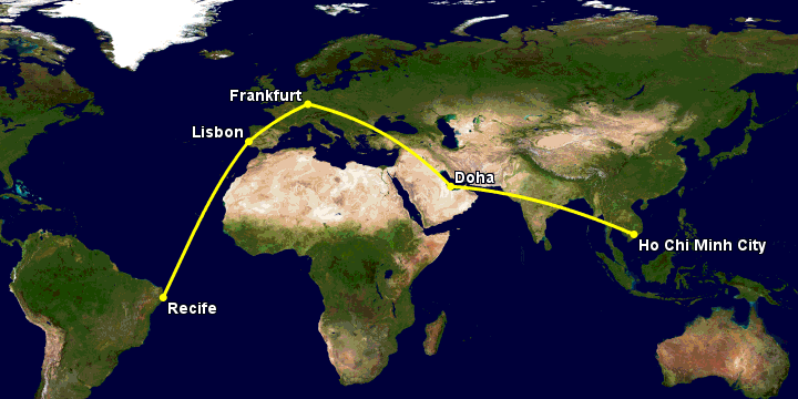 Bay từ Sài Gòn đến Recife qua Doha, Frankfurt, Lisbon
