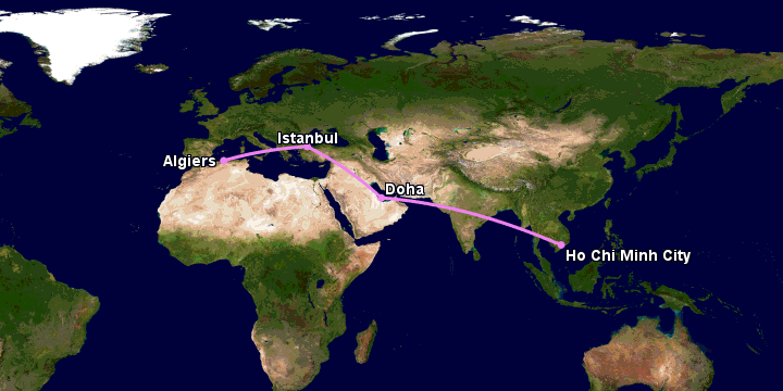 Bay từ Sài Gòn đến Algiers qua Doha, Istanbul
