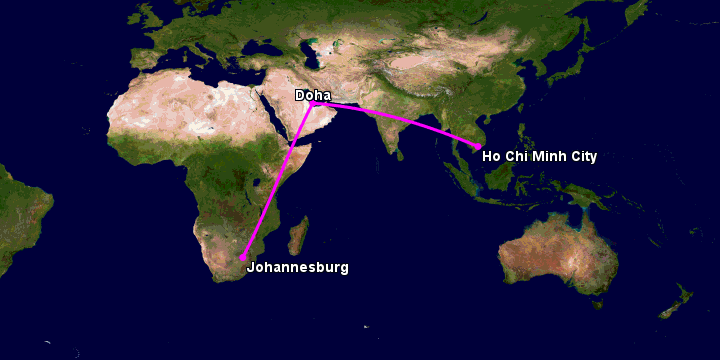 Bay từ Sài Gòn đến Johannesburg qua Doha