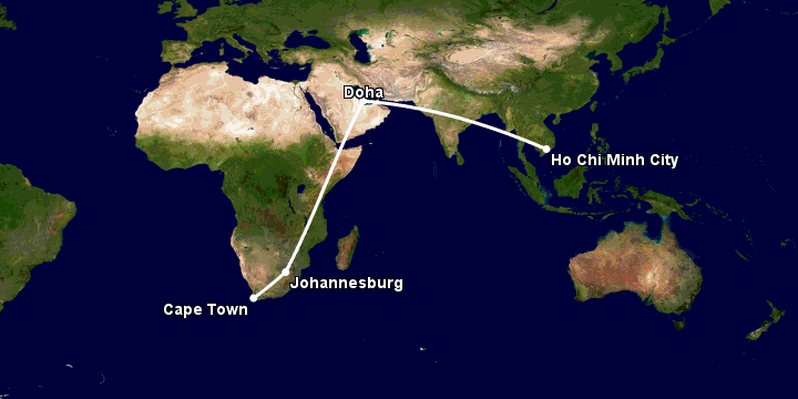 Bay từ Sài Gòn đến Cape Town qua Doha, Johannesburg