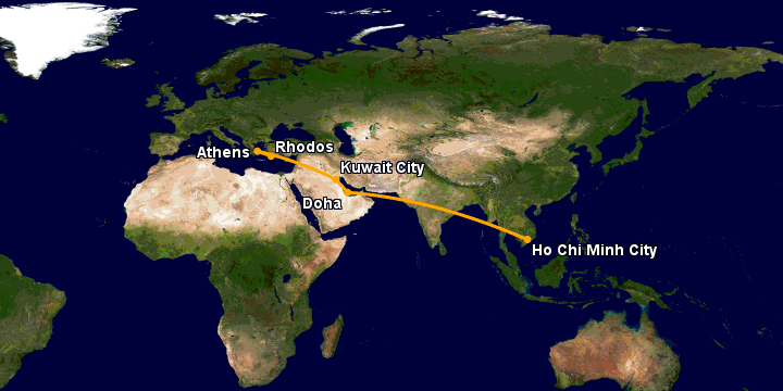 Bay từ Sài Gòn đến Rhodes qua Doha, Kuwait City, Athens