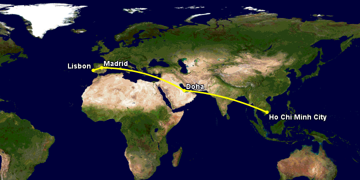 Bay từ Sài Gòn đến Lisbon qua Doha, Madrid, Lisbon