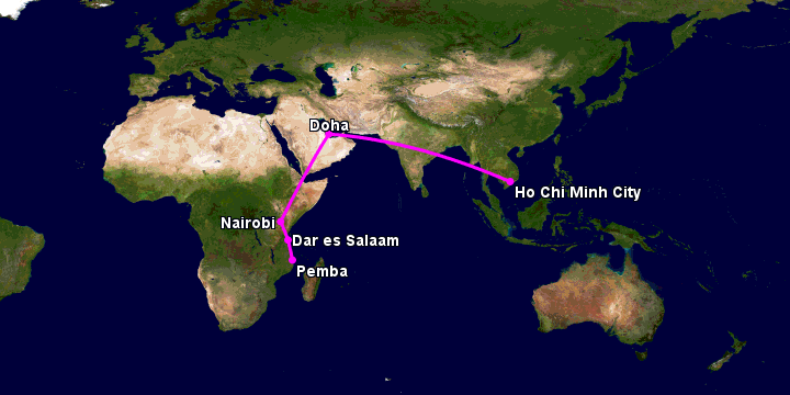 Bay từ Sài Gòn đến Pemba qua Doha, Nairobi, Dar es Salaam