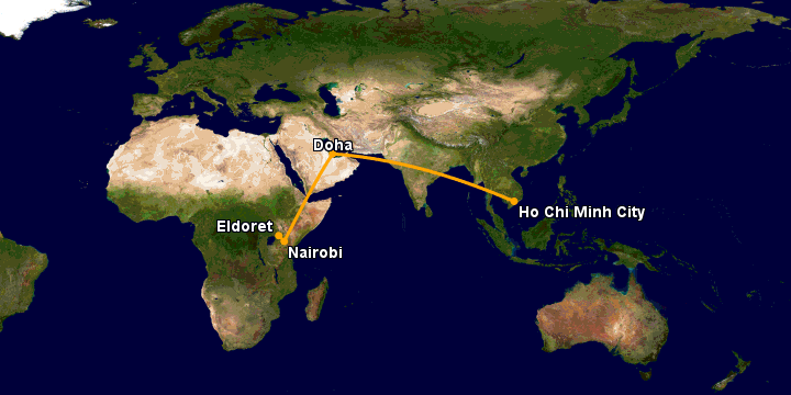 Bay từ Sài Gòn đến Eldoret qua Doha, Nairobi