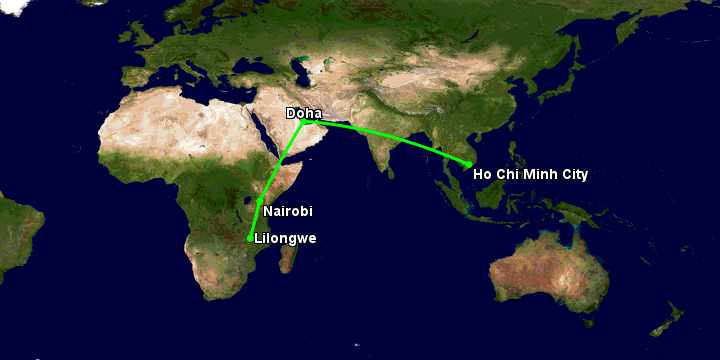 Bay từ Sài Gòn đến Lilongwe qua Doha, Nairobi