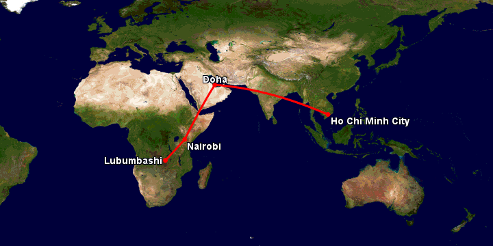 Bay từ Sài Gòn đến Lubumbashi qua Doha, Nairobi