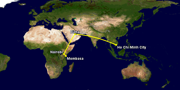Bay từ Sài Gòn đến Mombasa qua Doha, Nairobi