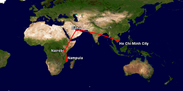 Bay từ Sài Gòn đến Nampula qua Doha, Nairobi